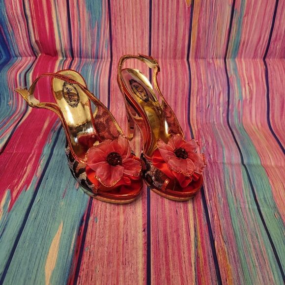 Italina Red and Gold Leopard Print Heels - Picture 10 of 16